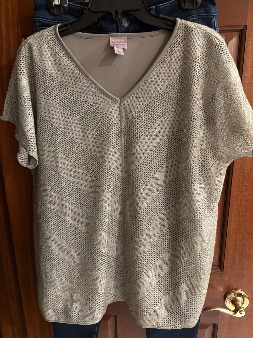 Chico's Open Knit V-Neck Top - Sage Green, Sz 2 (10-12)